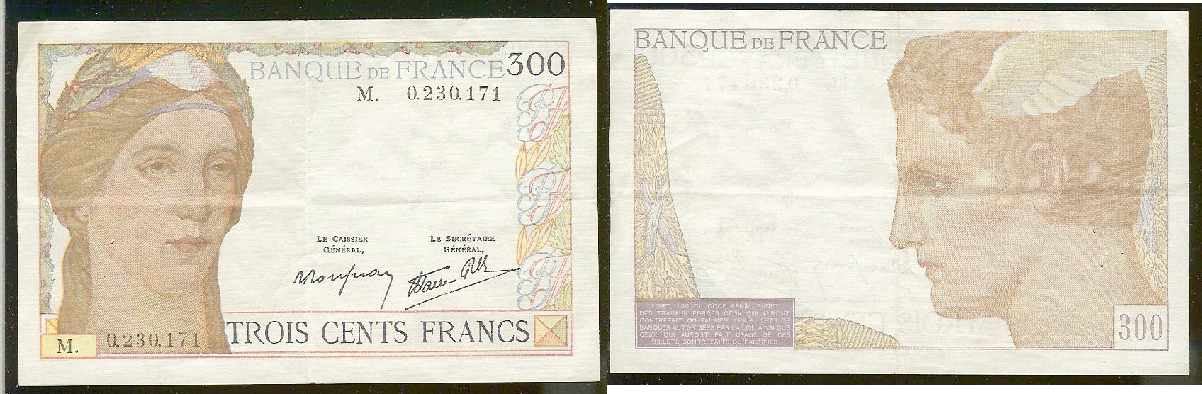 300 francs 1938 EF+